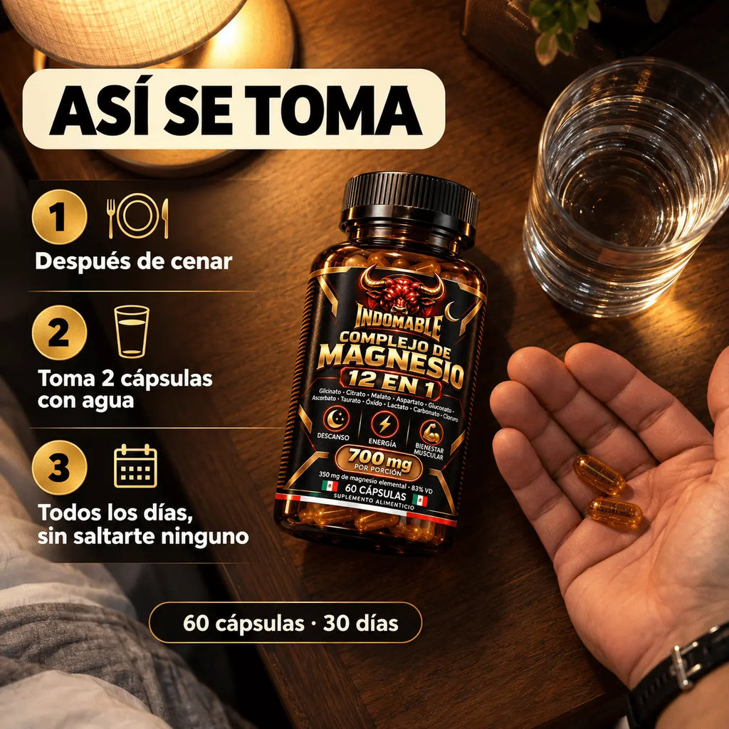 INDOMABLE Noche · Magnesio 12 en 1 para Descanso y Recuperación · 60 cápsulas