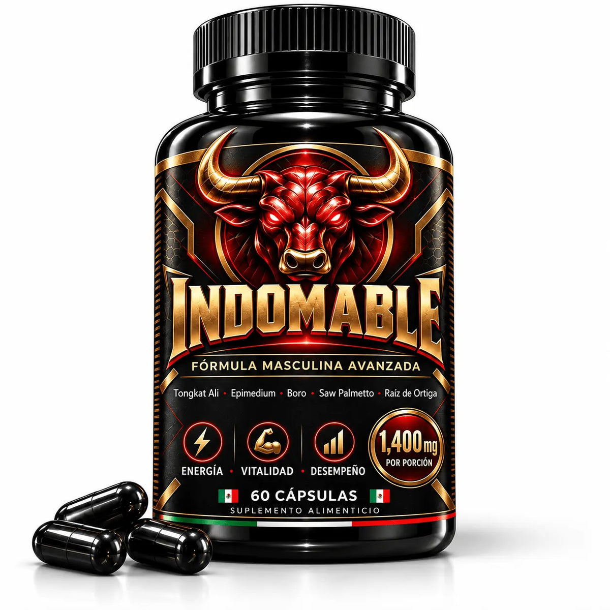 INDOMABLE Día · Energía y Vitalidad Masculina · 8 activos