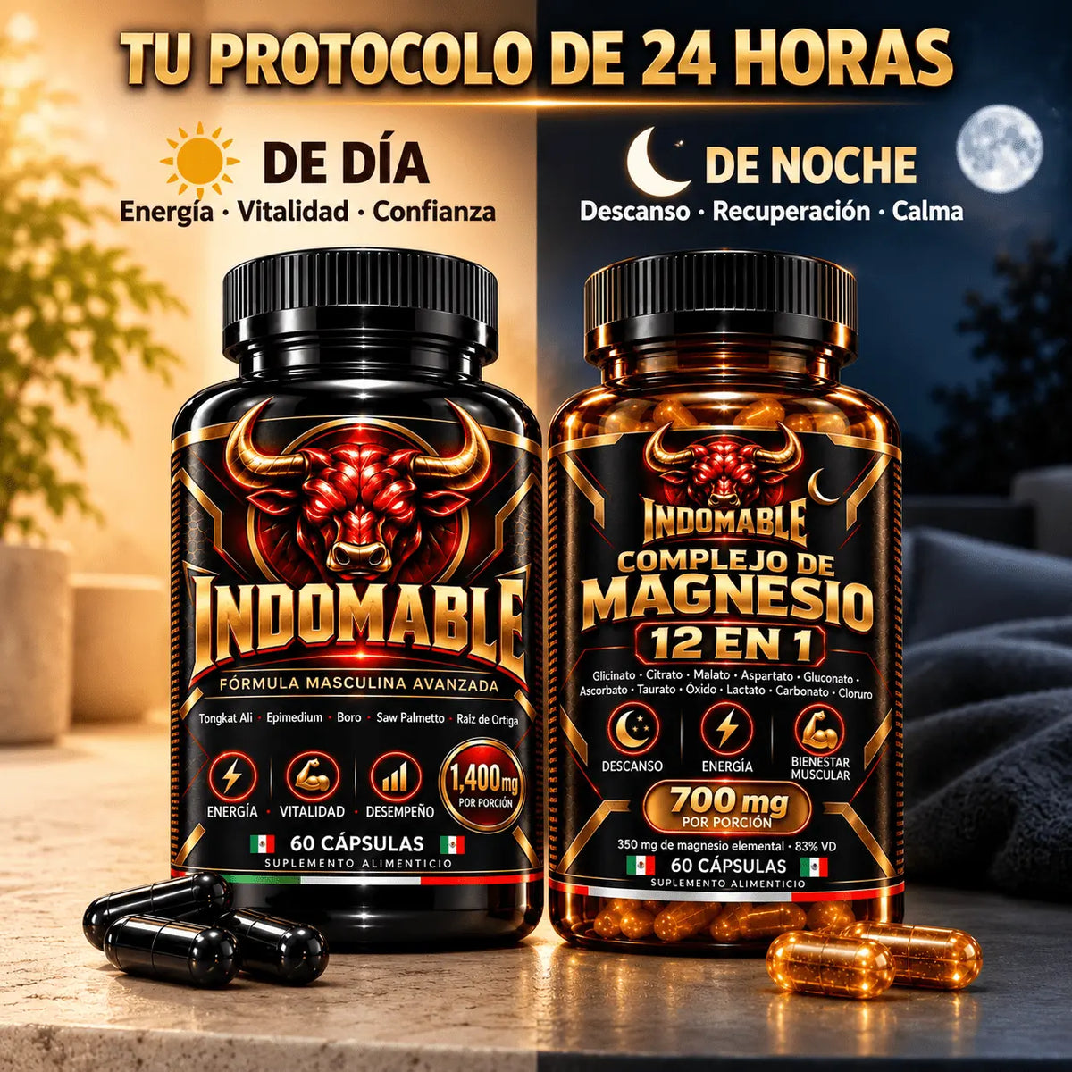 Protocolo Completo INDOMABLE · Día + Noche · 2 frascos