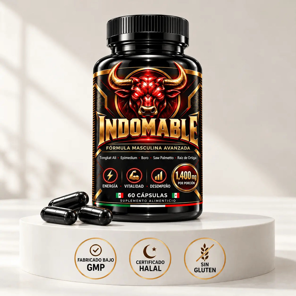 INDOMABLE Día · Energía y Vitalidad Masculina · 8 activos