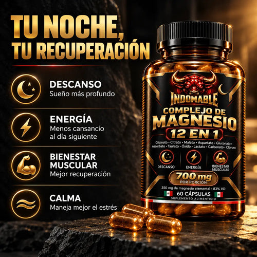 INDOMABLE Noche · Magnesio 12 en 1 para Descanso y Recuperación · 60 cápsulas